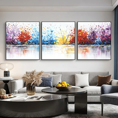 colorful abstract landscape three panel unframed canvas set