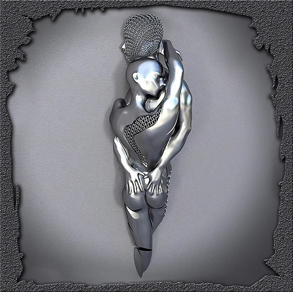 Modern 3D metal lovers sculpture motif canvas wall art