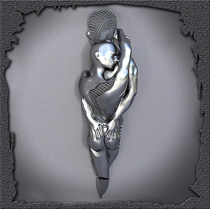 Modern 3D metal lovers sculpture motif canvas wall art