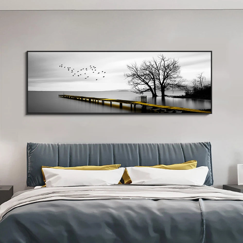 Seaside Golden Wooden Bridge Canvas