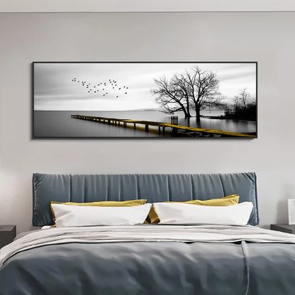 Seaside Golden Wooden Bridge Canvas