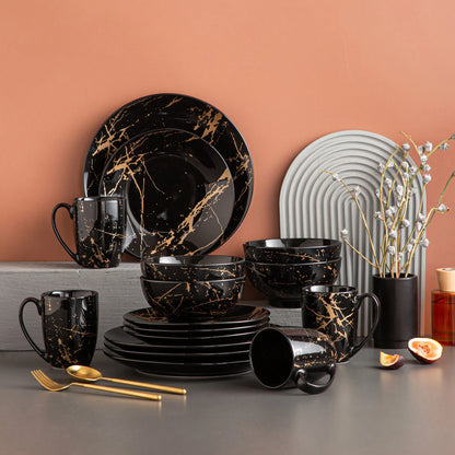 LOVECASA Black & Gold Porcelain Dinnerware Set