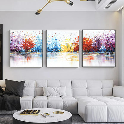 colorful abstract landscape three panel unframed canvas set