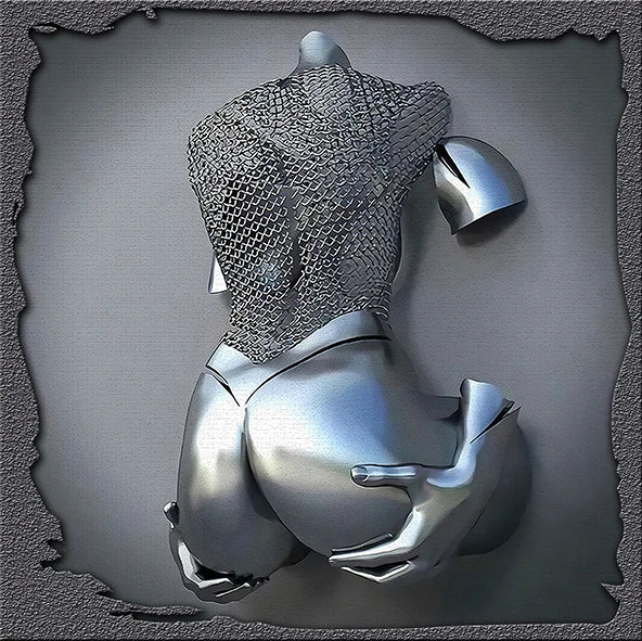 Modern 3D metal lovers sculpture motif canvas wall art