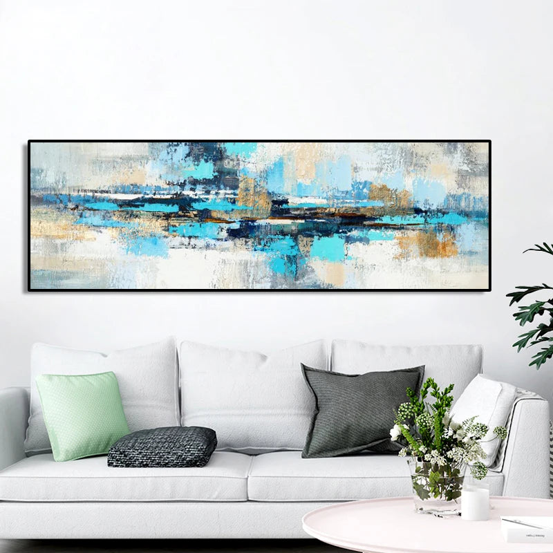 modern blue abstract oil style canvas wall art