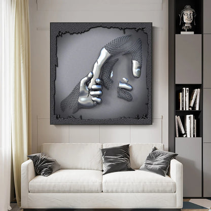 Modern 3D metal lovers sculpture motif canvas wall art