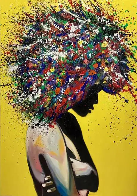 abstract graffiti street art portrait of an african girl on canvas