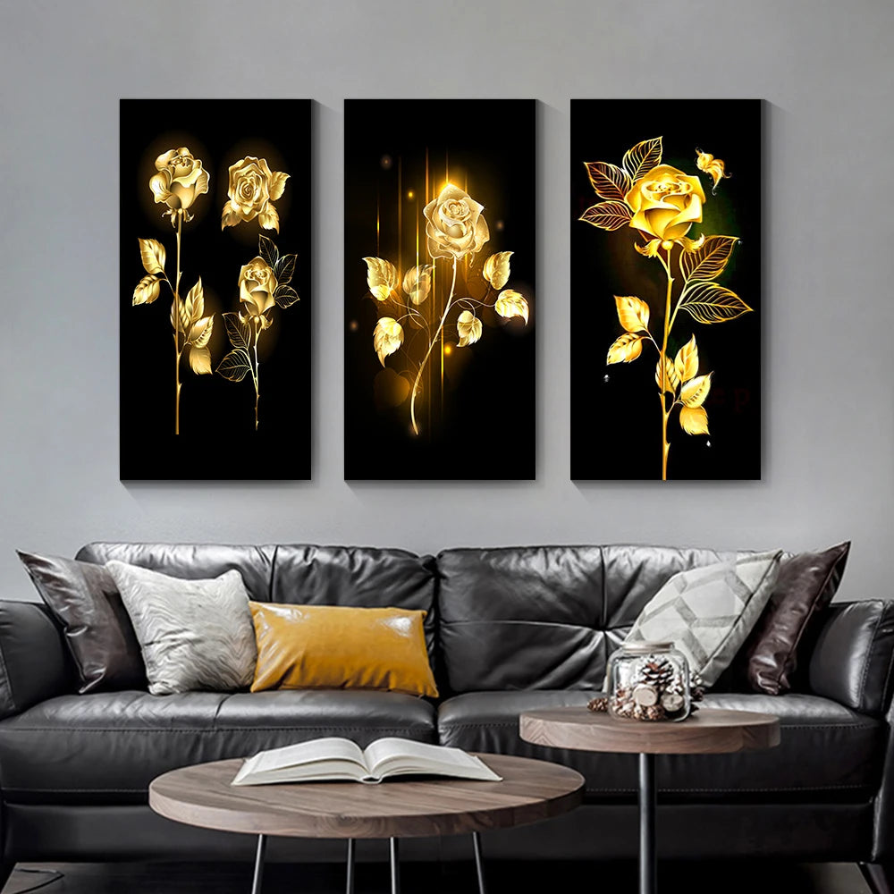 abstract flowering tree with golden leaves oil canvas wall art