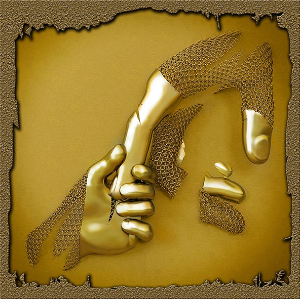 Modern 3D metal lovers sculpture motif canvas wall art