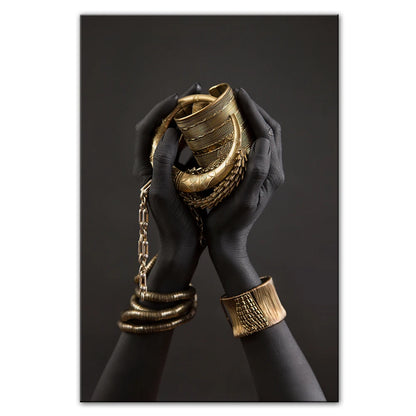 Woman’s Hand Gold Jewelery Canvas