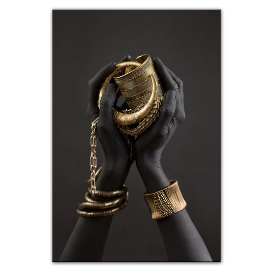 Woman’s Hand Gold Jewelery Canvas