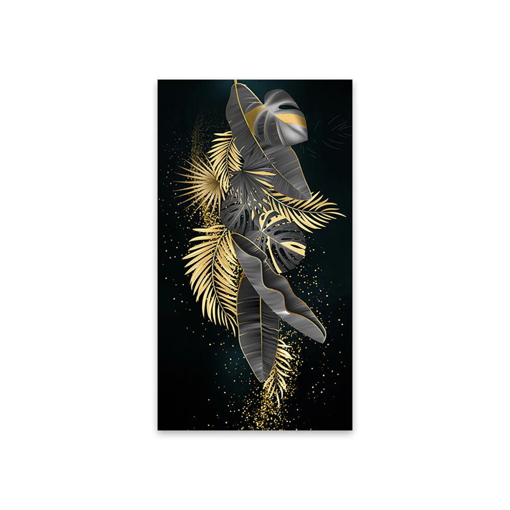 abstract flowering tree with golden leaves oil canvas wall art