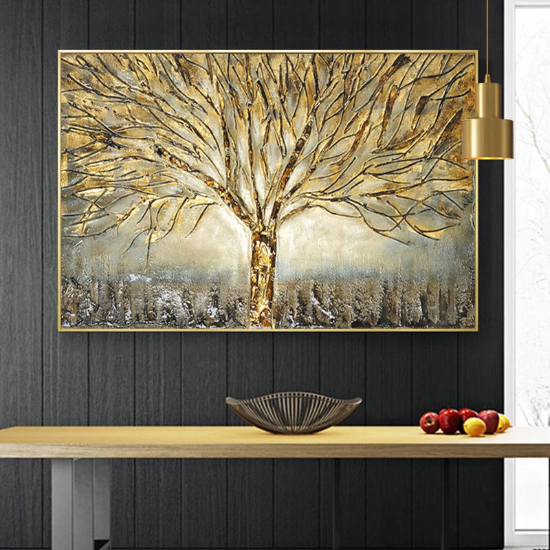 golden tree of life symbolic oil painting canvas