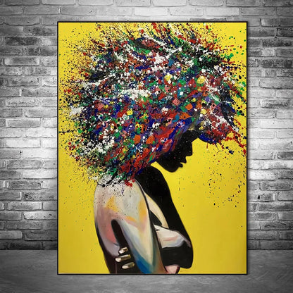 abstract graffiti street art portrait of an african girl on canvas