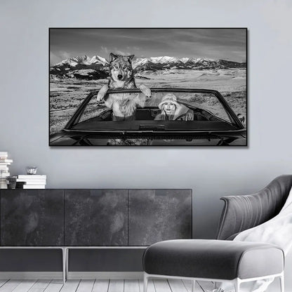 black and white wild wolves dramatic canvas wall art