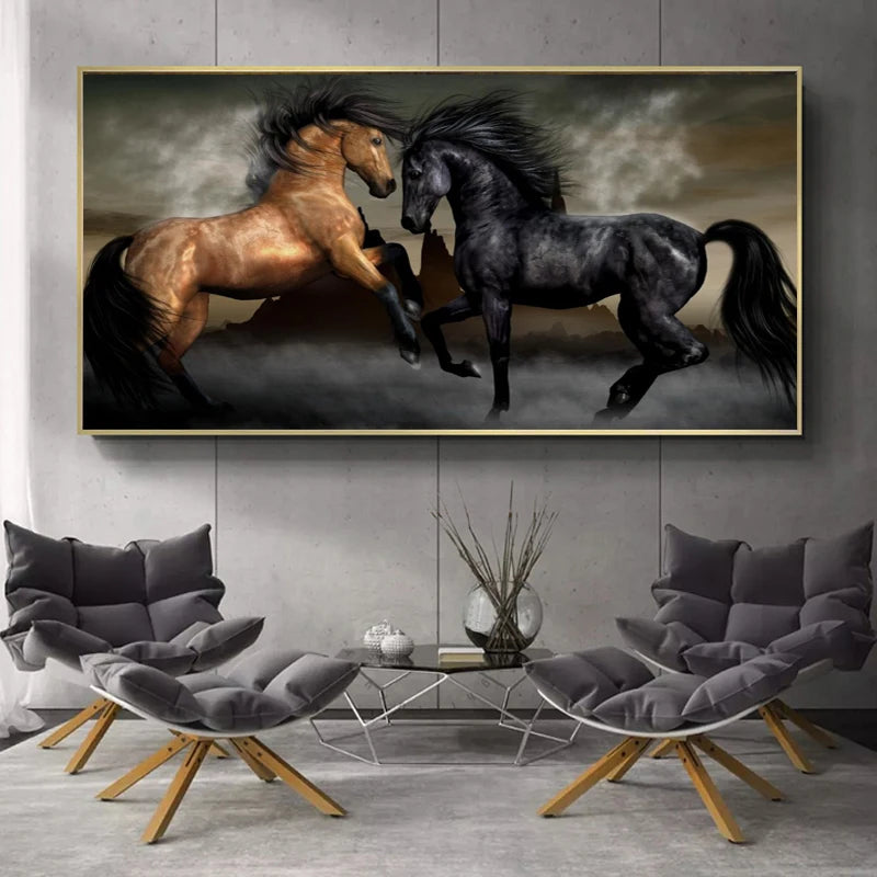 three running horses dynamic animal canvas wall art