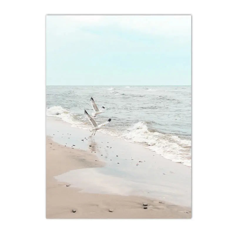 yellow travel car with surfboard by California ocean beach canvas wall art