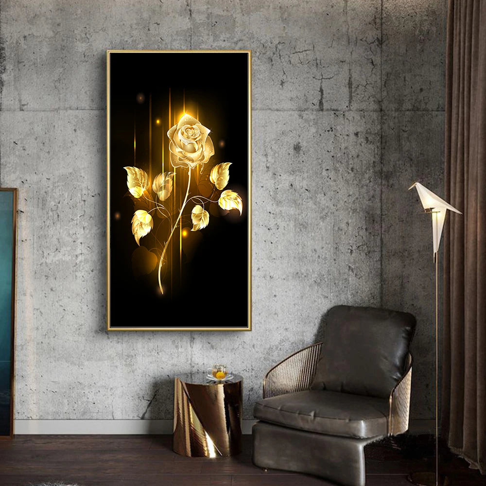abstract flowering tree with golden leaves oil canvas wall art