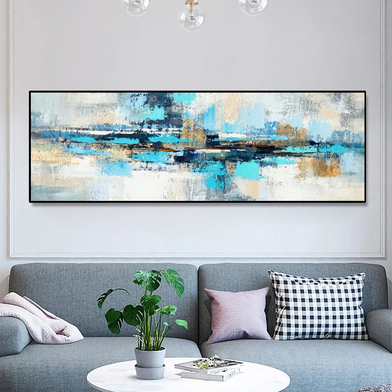 modern blue abstract oil style canvas wall art