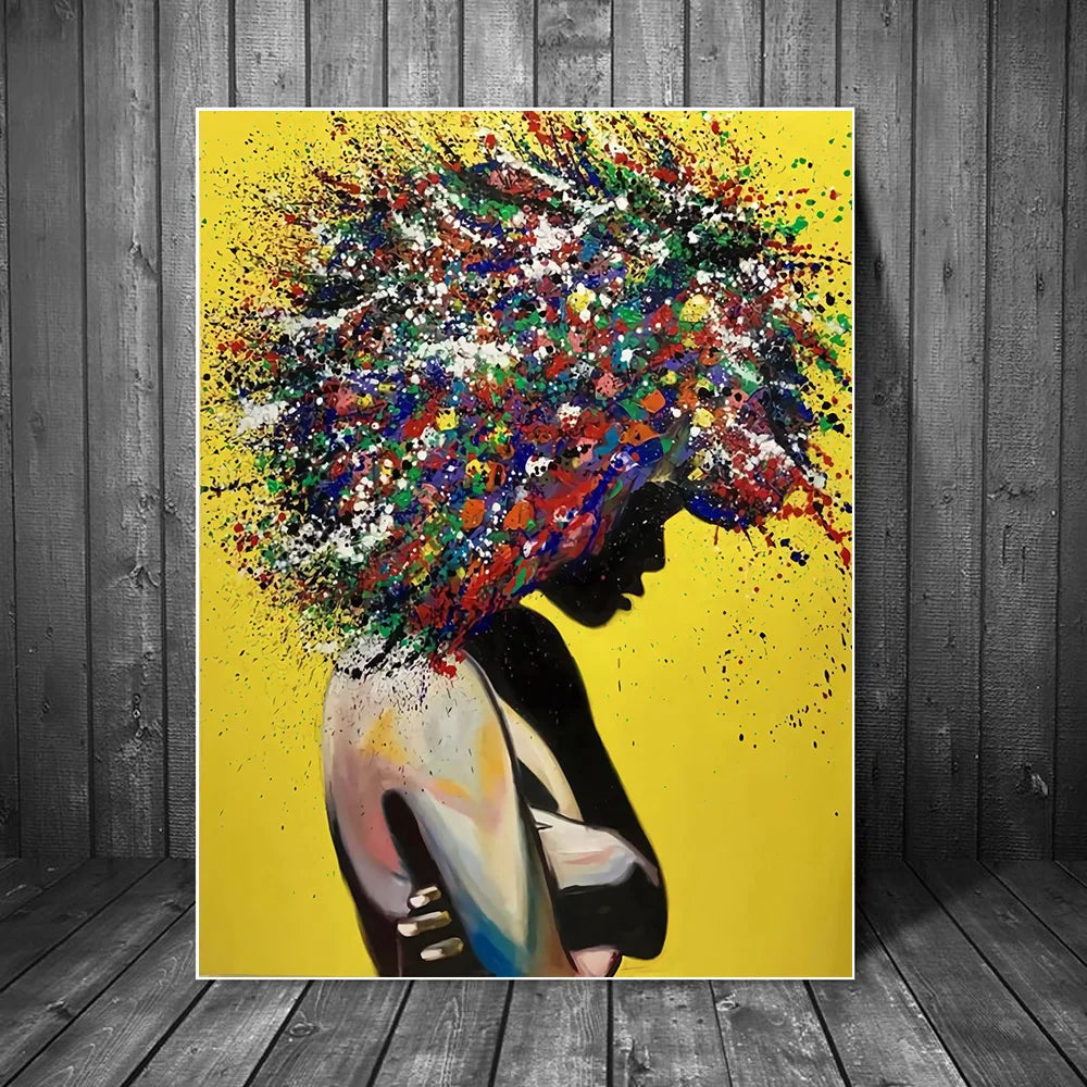 abstract graffiti street art portrait of an african girl on canvas