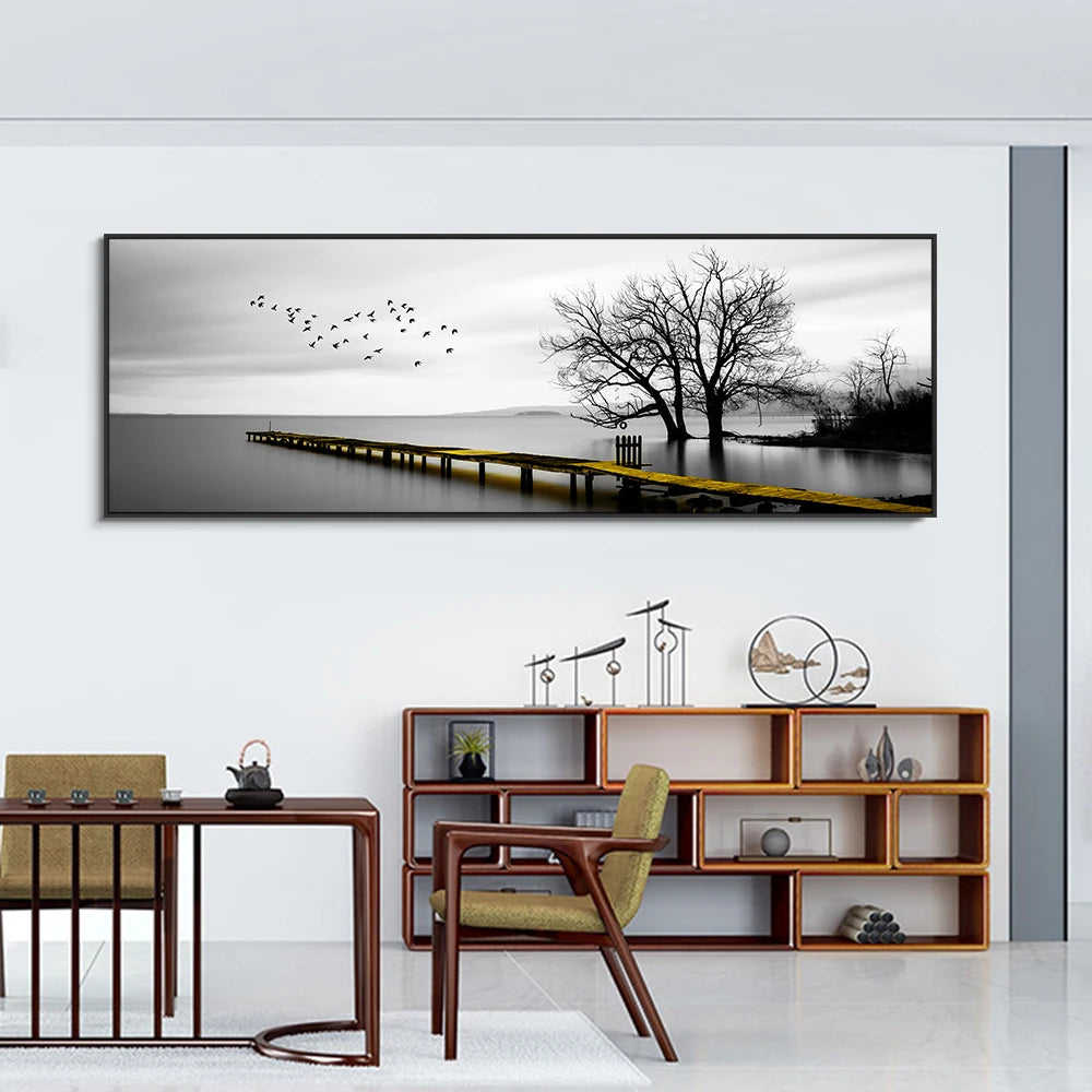 Seaside Golden Wooden Bridge Canvas