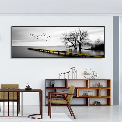 Seaside Golden Wooden Bridge Canvas
