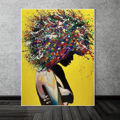 abstract graffiti street art portrait of an african girl on canvas