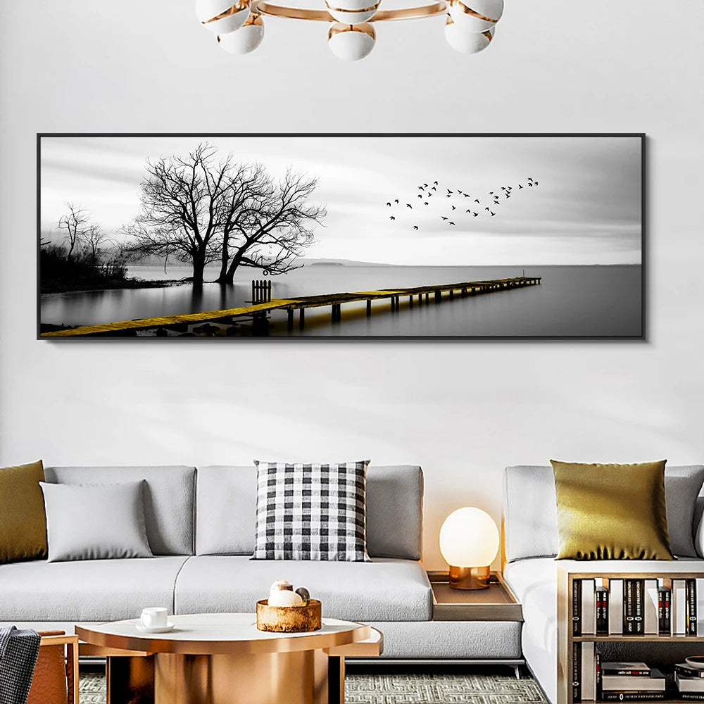 Seaside Golden Wooden Bridge Canvas