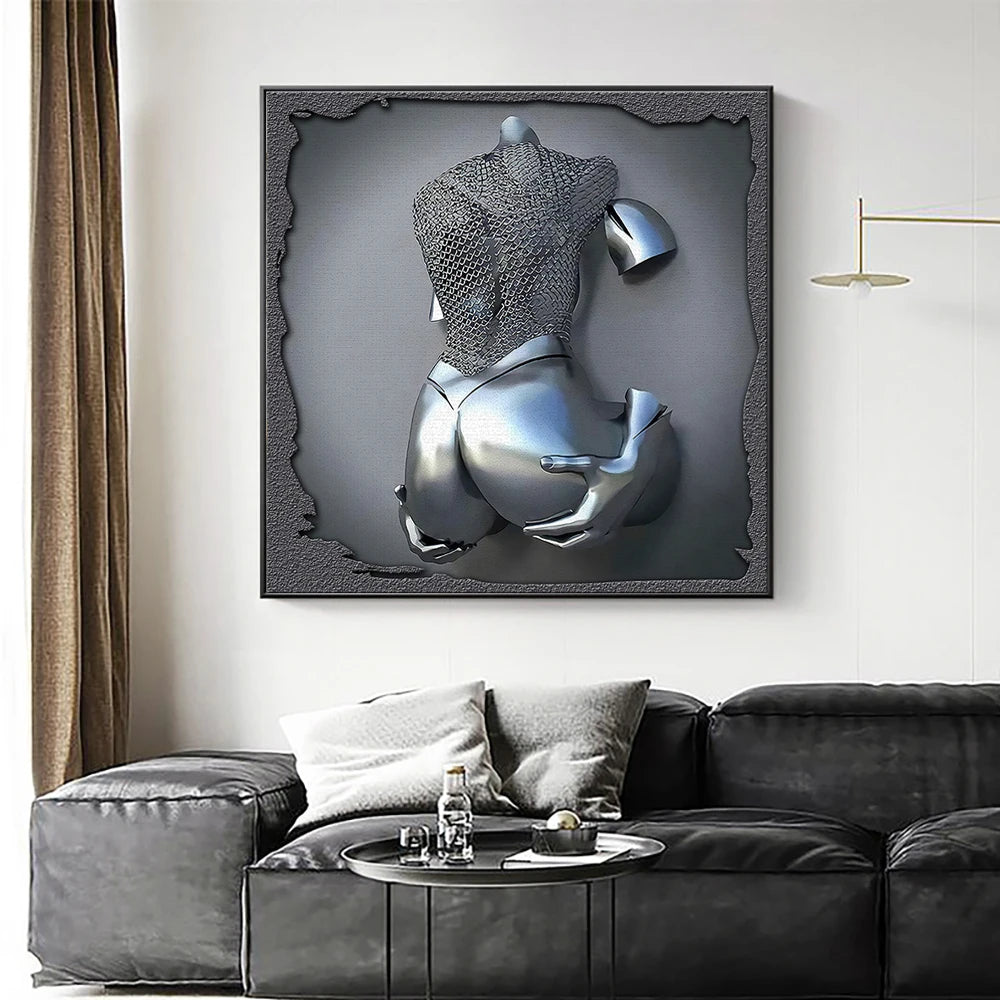 Modern 3D metal lovers sculpture motif canvas wall art
