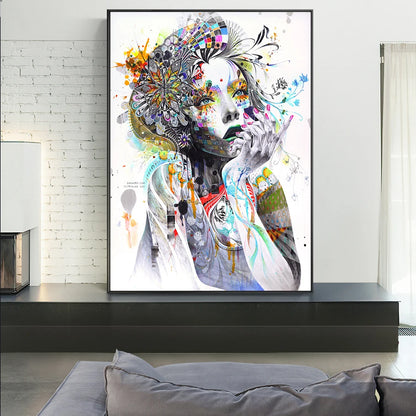 Abstract Girl with Flowers & Butterfly Canvas