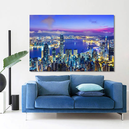 hong kong city skyline at night canvas wall art
