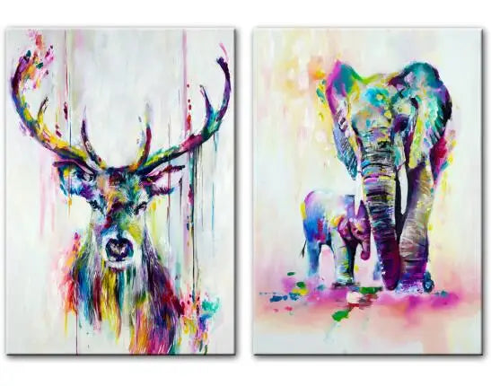 Watercolor Elephant & Deer Canvas Print