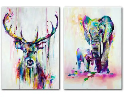Watercolor Elephant & Deer Canvas Print
