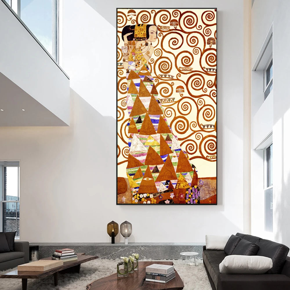 canvas reproduction of Gustav Klimt’s Tree of Life with swirling gold patterns
