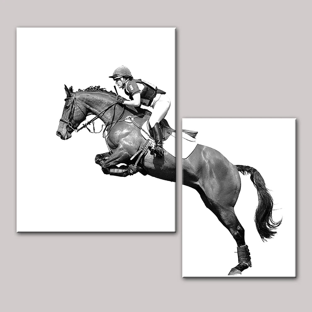 Two-Panel Knight & Black Horse Canvas Print