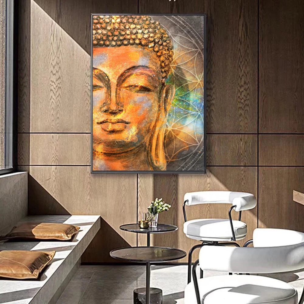 graffiti-style Buddha head contemporary canvas wall art
