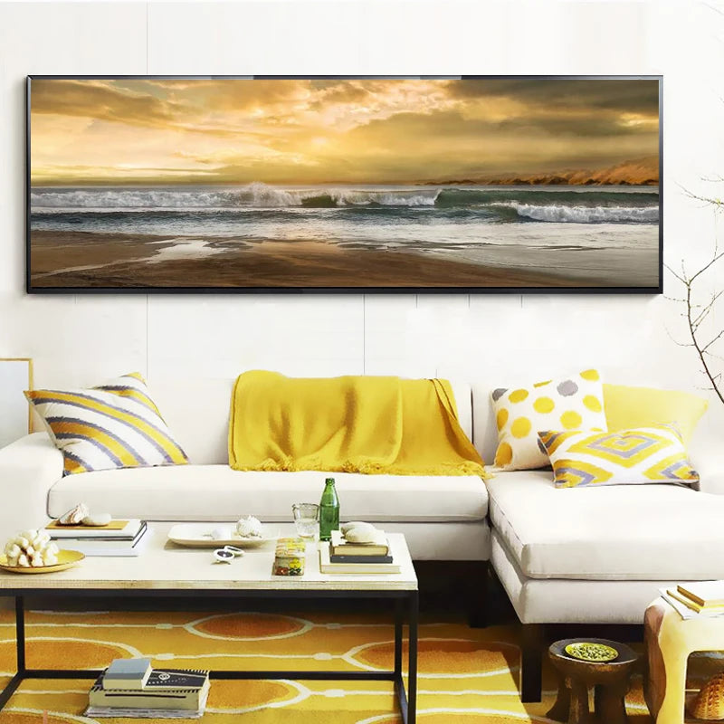 abstract seascape wave and beach oil style canvas
