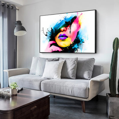 bold pop-art canvas focusing on red lips with graphic shapes