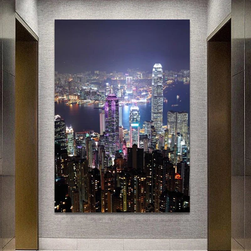 hong kong city skyline at night canvas wall art