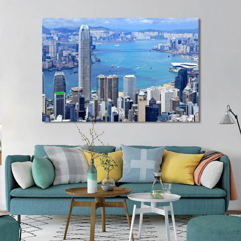 hong kong city skyline at night canvas wall art