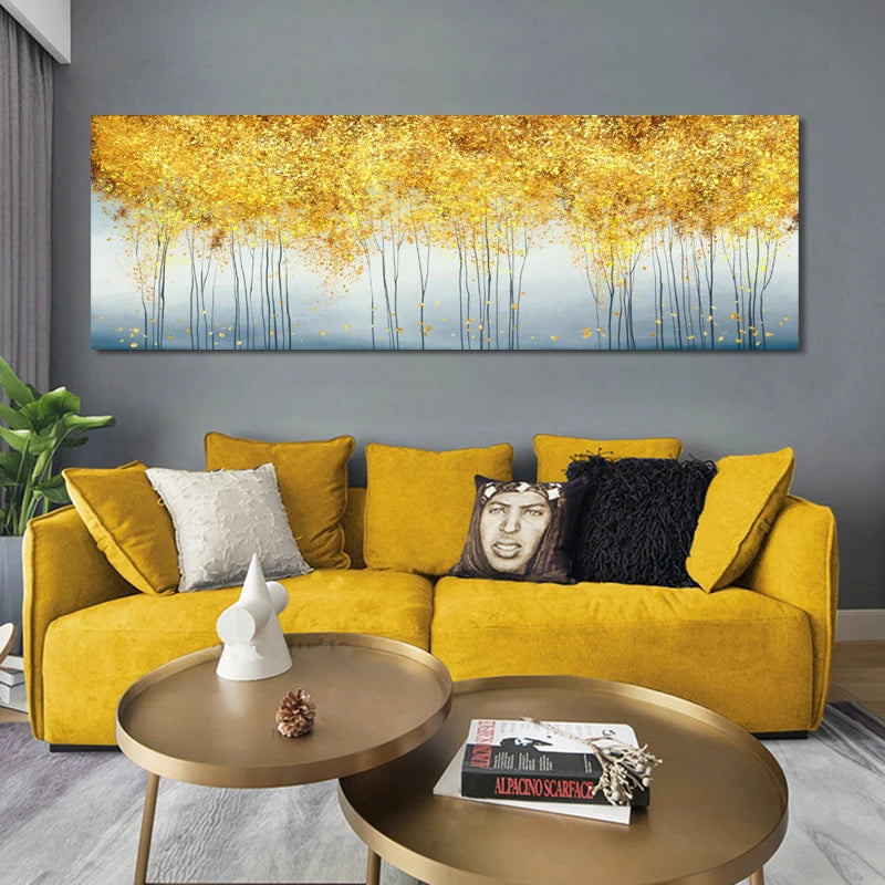 abstract golden money trees oil painting canvas