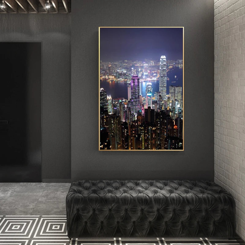 hong kong city skyline at night canvas wall art