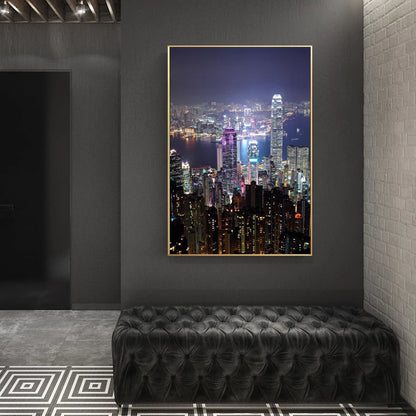 hong kong city skyline at night canvas wall art