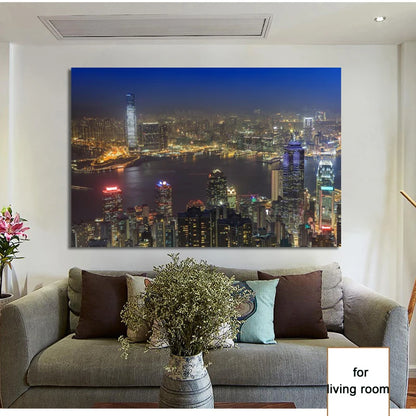 hong kong city skyline at night canvas wall art