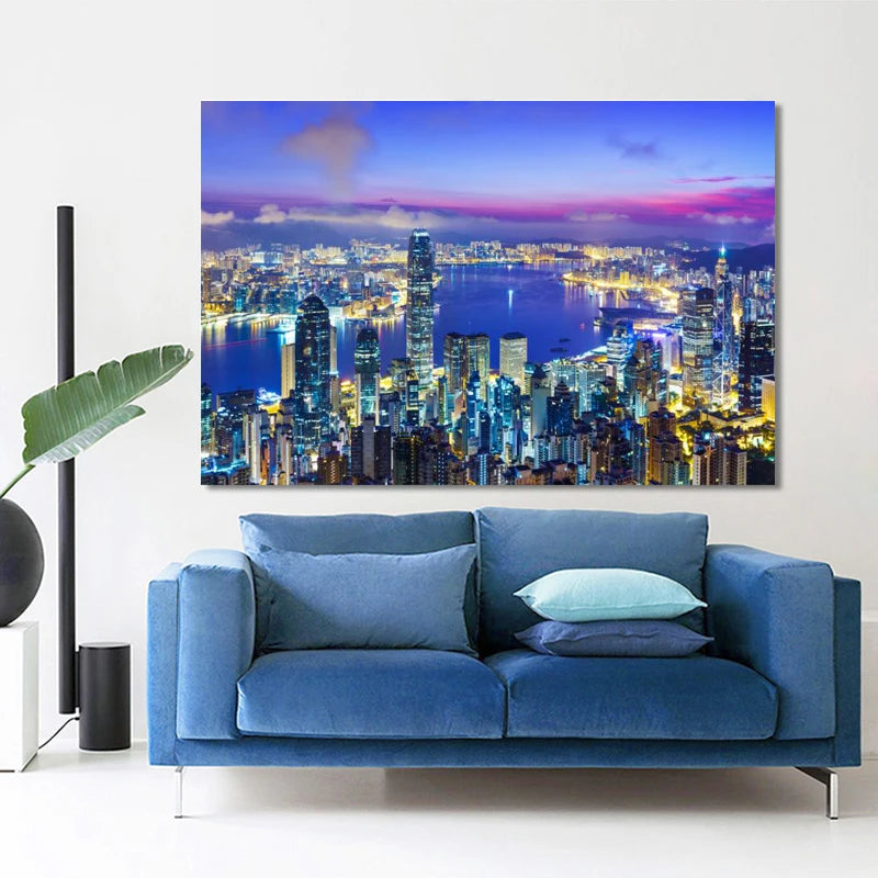 hong kong city skyline at night canvas wall art