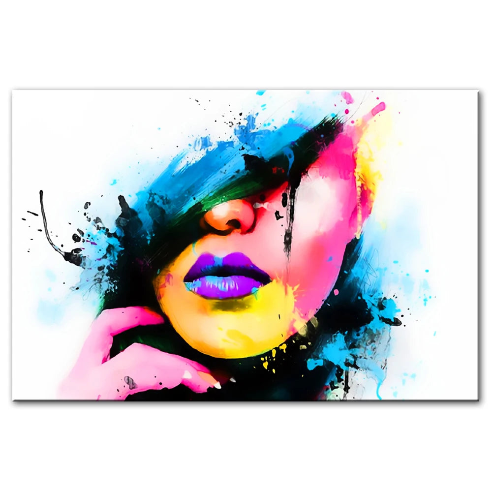 bold pop-art canvas focusing on red lips with graphic shapes
