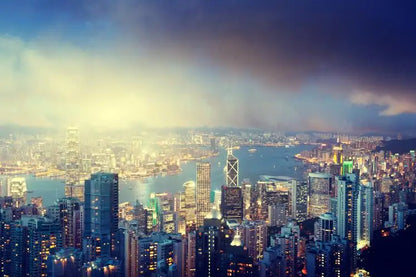 hong kong city skyline at night canvas wall art