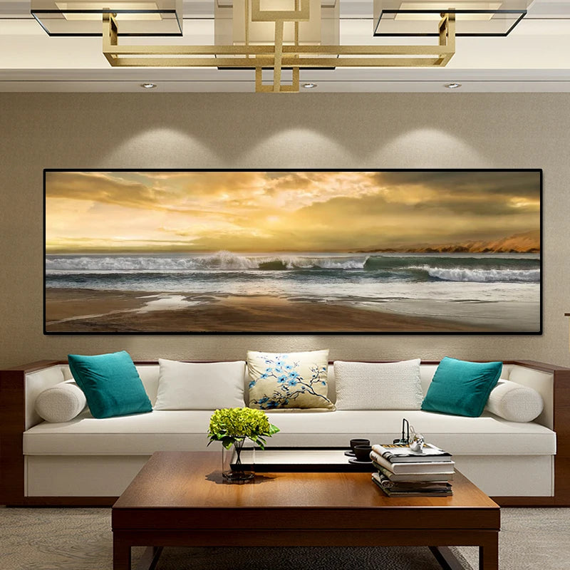 abstract seascape wave and beach oil style canvas