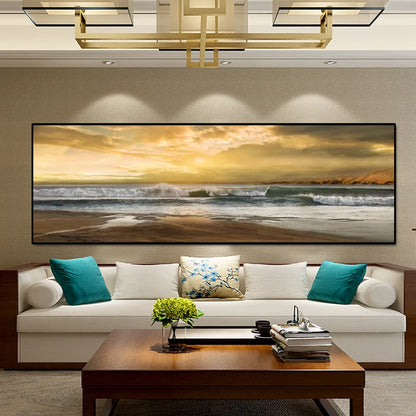 abstract seascape wave and beach oil style canvas