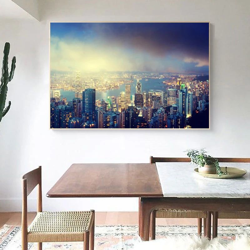 hong kong city skyline at night canvas wall art